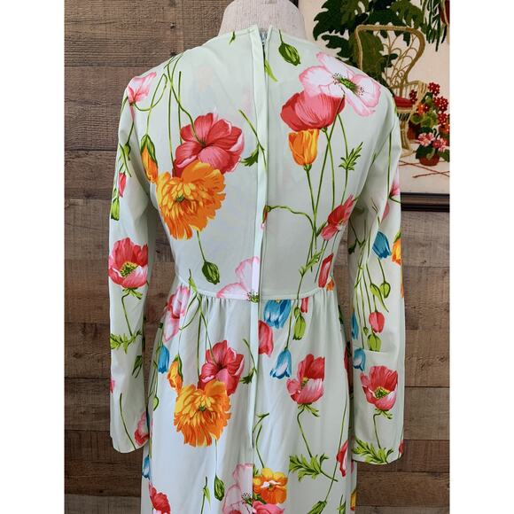 Vintage 1970’s Bright Floral Print Knit Empire Waist Maxi Dress - Picture 6 of 8